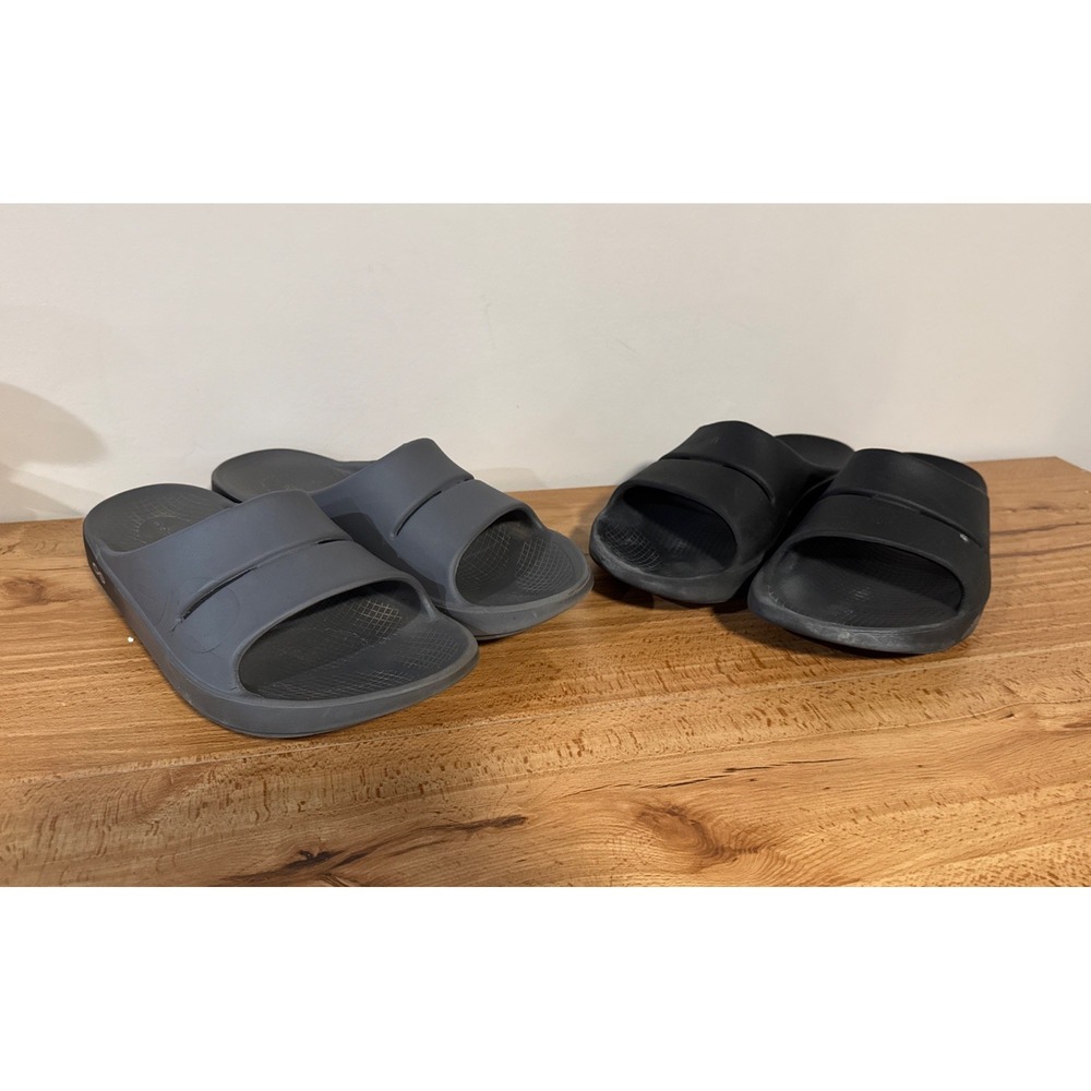 2 Pairs Of OOFOS OOahh Sandals Slide Unisex Black & Grey US Men's 10 Women's 12